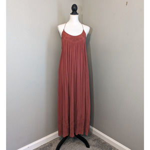 Intimately Free People Elaine Embroidered Orange Gauzy Maxi Slip Dress Sz Small